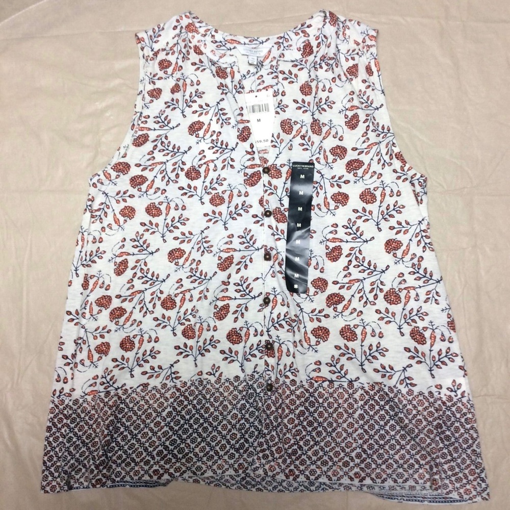 NWT Lucky Brand Tank Adorable Gold Buttons Down It